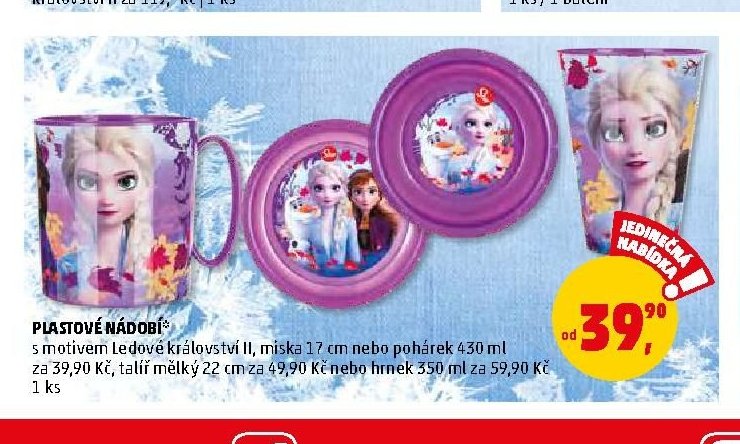 PLASTOVÉ NÁDOBÍ s motivem Ledové království II, miska 17 cm nebo pohárek 430 ml za 39,90 Kč, talíř mělký 22 cm za 49,90 Kč nebo hrnek 350 ml - Penny Market aktualniletaky.eu