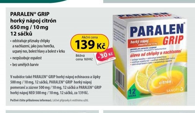 PARALEN GRIP horký nápoj citron 650 mg / 10 mg 12 sáčků - Dr. Max aktualniletaky.eu
