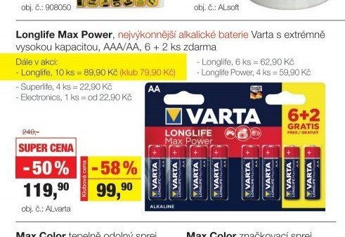Longlife Max Power alkalické baterie