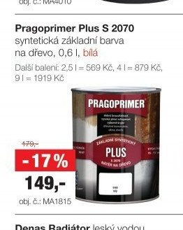 Pragoprimer Plus S 2070 syntetická základní barva na dřevo, 0,6 l, bílá