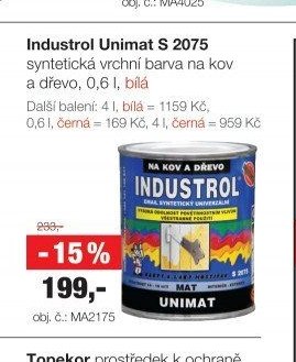 Industrol Unimat S 2075 syntetická vrchní barva na kov a dřevo, 0,6 l, bílá