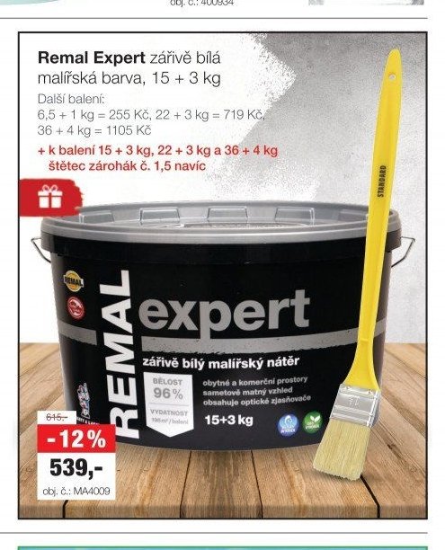 Remal Expert zářivě bílá malířská barva, 15 + 3 kg