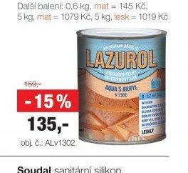 Lazurol Aqua S Akryl V 1302 dekorativní lak na dřevo, 0,6 kg