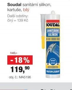 Soudal sanitární silikon, kartuše, bílý
