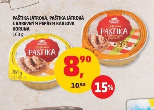 PAŠTIKA JÁTROVÁ, PAŠTIKA JÁTROVÁ S BAREVNÝM PEPŘEM KARLOVA KORUNA - Penny Market aktualniletaky.eu