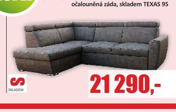 Sedací souprava 265 x 88/105 x 195 cm, plocha pro spaní: 120*200 cm, výška sedu 42 cm, ocalouněná záda, skladem TEXAS 95