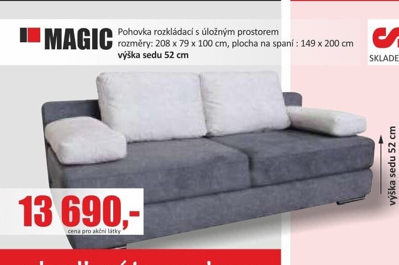 MAGIC Pohovka rozkládací s úložným prostorem 208 x 79 x 100 cm, plocha na spaní: 149 x 200 cm