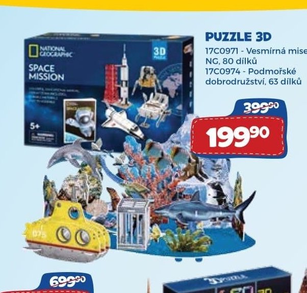 PUZZLE 3D 17C0971 - Vesmírná mise NG, 80 dílků, 17C0974 - Podmořské dobrodružství, 63 dílků