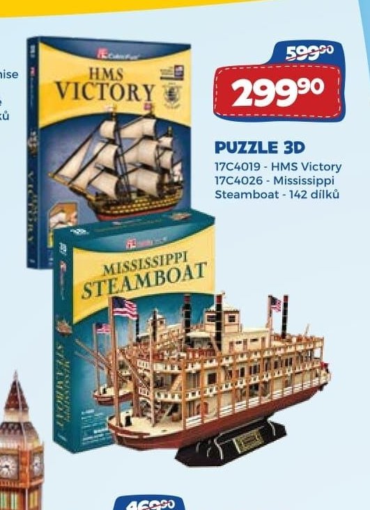 PUZZLE 3D 17C0419 - HMS Victory, 17C0426 - Mississippi Steamboat - 142 dílků