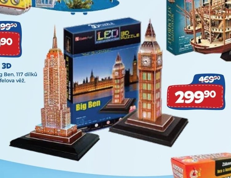 PUZZLE 3D 17C-L501 - Big Ben, 28 dílků, 17C-L503 - Empire State Building, 38 dílků