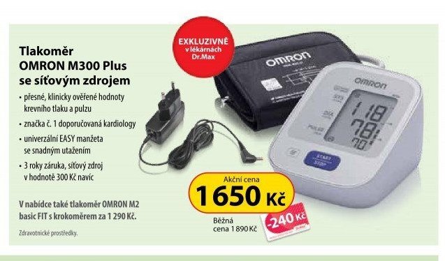 Tlakoměr OMRON M300 Plus se síťovým zdrojem