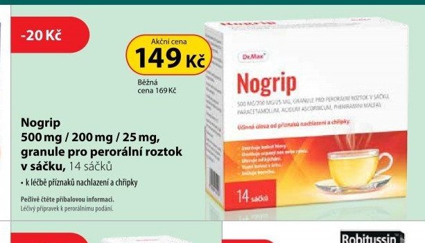 Nogrip 500 mg / 200 mg / 25 mg, granule pro perorální roztok v sáčku, 14 sáčků