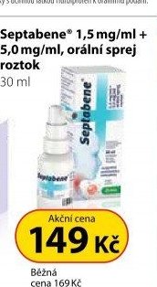 Septabene 1,5 mg/ml + 5,0 mg/ml, orální sprej roztok
