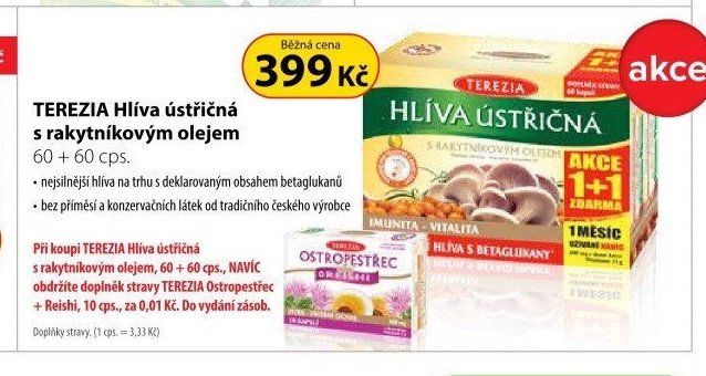 TEREZIA Hlíva ústřičná s rakytníkovým olejem 60 + 60 cps.
