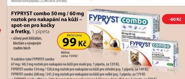 FYPRYST combo 50 mg / 60 mg roztok pro nakapání na kůži - spot-on pro kočky a fretky, 1 pipeta