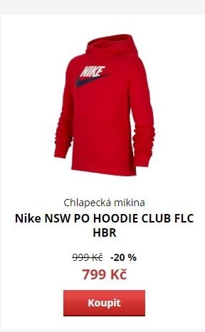 Chlapecká mikina Nike NSW PO HOODIE CLUB FLC HBR