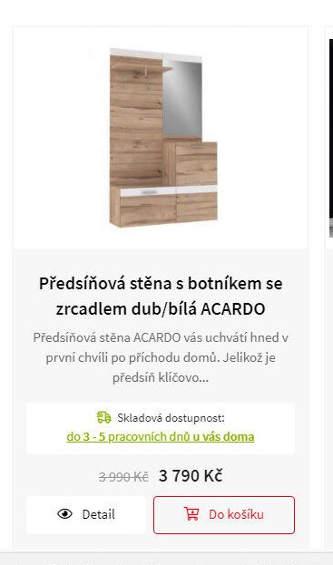 Předsíňová stěna s botníkem se zrcadlem dub/bílá ACARDO