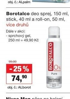 Borotalco deo sprej, 150 ml, stick, 40 ml a roll-on, 50 ml