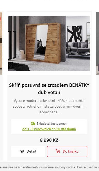 Skříň posuvná se zrcadlem BENÁTKY dub votan