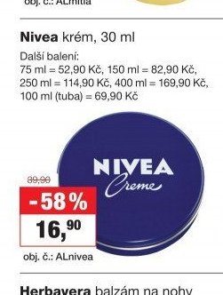 Nivea krém, 30 ml