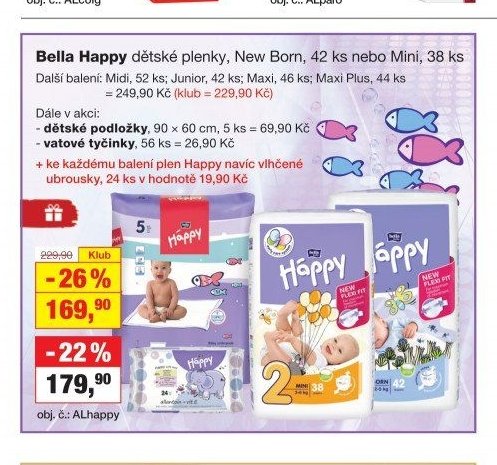 Bella Happy dětské plenky, New Born, 42 ks nebo Mini, 38 ks