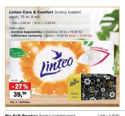 Linteo Care & Comfort 3vrstvý toaletní papír, 15 m, 8 rolí