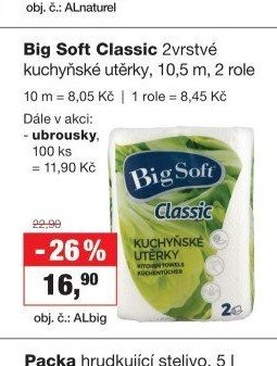 Big Soft Classic 2vrstvé kuchyňské utěrky, 10,5 m, 2 role