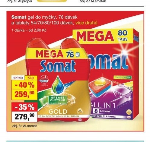 Somat gel do myčky, 76 dávek a tablety 54/70/80/100 dávek