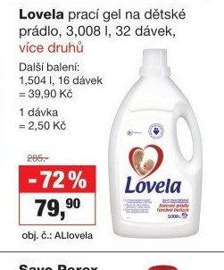 Lovela prací gel na dětské prádlo, 3,008 l, 32 dávek