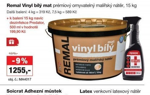 Remal Vinyl bílý mat prémiový omyvatelný malířský nátěr, 15 kg