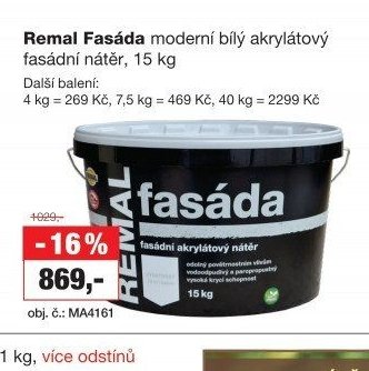 Remal Fasáda moderní bílý akrylátový fasádní nátěr, 15 kg