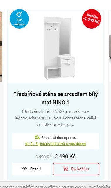 Předsíňová stěna se zrcadlem bílý mat NIKO 1