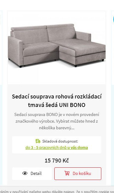 Sedací souprava rohová rozkládací tmavá šedá UNI BONO