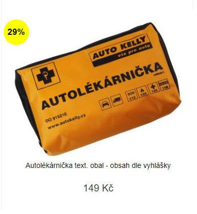 Autolékárnička text. obal - obsah dle vyhlášky