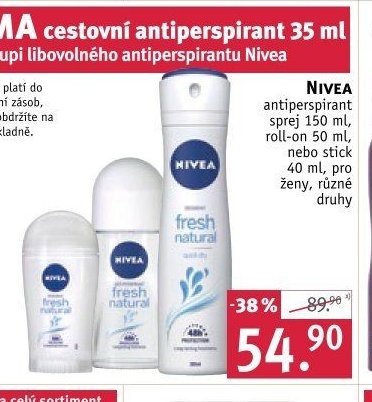 NIVEA antiperspirant sprej 150 ml, roll-on 50 ml, nebo stick 40 ml, pro ženy, různé druhy