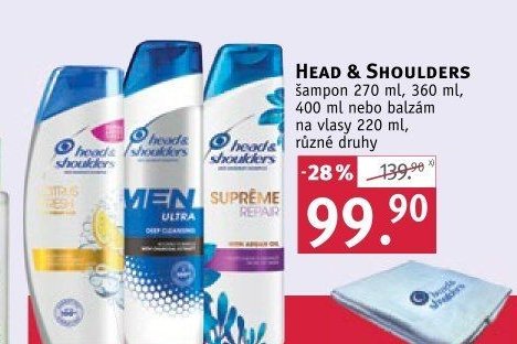 Head & Shoulders šampon 270 ml, 360 ml, 400 ml nebo balzám na vlasy 220 ml