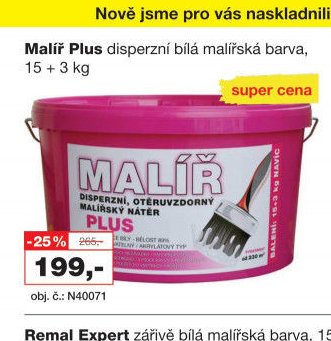 Malíř Plus disperzní bílá malířská barva, 15 + 3 kg