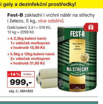 Fest-B základní i vrchní nátěr na střechy i železo, 5 kg