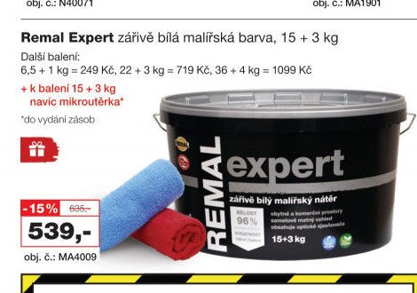 Remal Expert zářivě bílá malířská barva, 15 + 3 kg