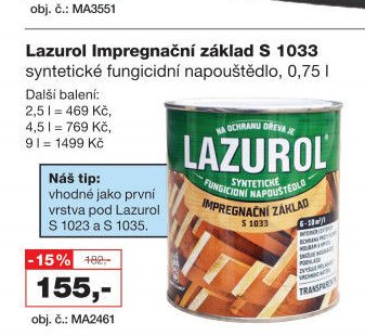 Lazurol Impregnační základ S 1033 syntetické fungicidní napouštědlo, 0,75 l