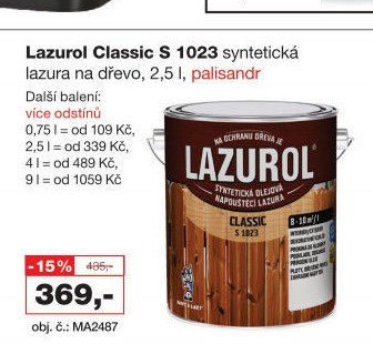 Lazurol Classic S 1023 syntetická lazura na dřevo, 2,5 l