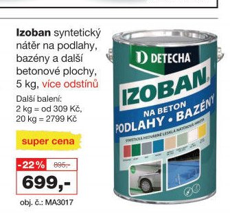 Izoban syntetický nátěr na podlahy, bazény a další betonové plochy, 5 kg