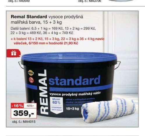 Remal Standard vysoce prodyšná malířská barva, 15 + 3 kg