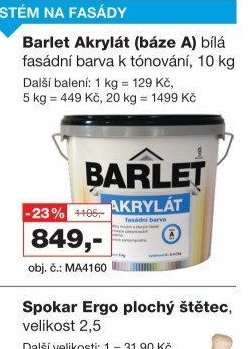 Barlet Akrylát (báze A) bílá fasádní barva k tónování, 10 kg