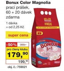 Bonux Color Magnolia prací prášek, 60 + 20 dávek zdarma