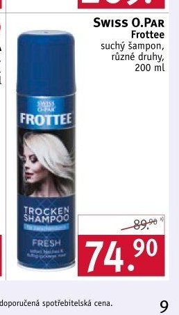 SWISS O.PAR Frottee suchý šampon