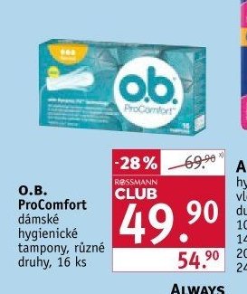 O.B. ProComfort dámské hygienické tampony, různé druhy, 16 ks