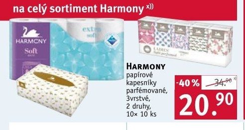 HARMONY papírové kapesníky parfémované, 3vrstvé, 2 druhy, 10x 10 ks