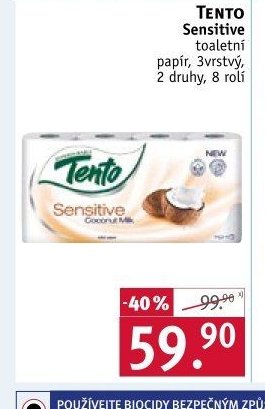 TENTO Sensitive toaletní papír, 3vrstvý, 2 druhy, 8 rolí