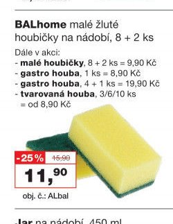 BALhome malé žluté houbičky na nádobí, 8 + 2 ks